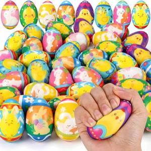 lot 19447 image: Sotiff 48 Pcs Easter Eggs Stress Balls Squeeze Easter Eggs Toy Bulk Slow Rising Stress Relief Fidget Toy for Easters Egg Hunt Basket Stuffers Fillers Party Favor Gifts(Lovely)