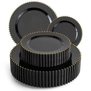 lot 19457 image: ejonirinjonir 60pcs Gold Trim Black Plastic Plates, 10 & 7 for Party