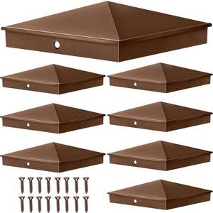 lot 19461 image: Dunzy 8 Pcs 6 x 6 Post Caps Aluminum Pyramid Cap Decorative Fence Post Covers Works Only for Actual 5.5 x 5.5 Wood Metal Sleeve with Screws for Decks Corridors Mailbox Pole(Brown)