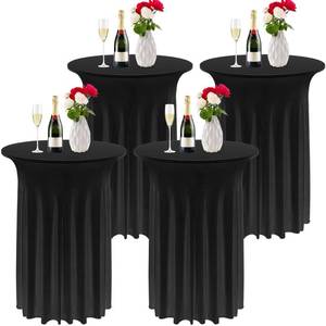 lot 19468 image: Kochorie 4 Pieces Cocktail Table Skirt Round Cocktail Table Covers 32 x 43 Inch Spandex Stretch High Top Table Cloth for Wedding Table Bar Banquet Party Supplies (Black)