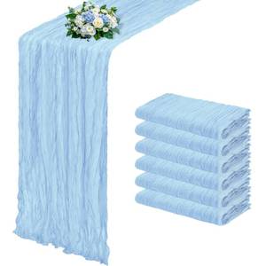 lot 20260 image: RealBox 6 Pack Baby Blue Cheesecloth Table Runner 17x108 Inch Semi Sheer Boho Gauze Cheese Cloth Fabric Table Runners, for Wedding Party Baby Shower Birthday Home Decor Garden Farmhouse