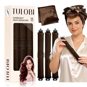 lot 20261 image: TULOBI 3 Pcs Heatless Curls Overnight - Velvet Heatless Hair Curler with Satin Scarf, Overnight Jumbo Rods, Blowout Hair Curlers to Sleep in for FineThickLong Hair (Brown)