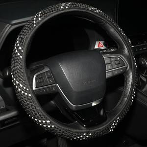 lot 20276 image: KAFEEK Elastic Mesh Car Steering Wheel Cover, Cute Black White, 15 Inch