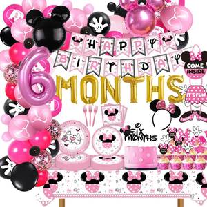 lot 20300 image: 158 Pcs Pink Half Birthday Party Decorations, Girls 6 Months Balloons Arch Garland Kit, Half Way to First Bday TableCloth, Tableware for Girls 12 Birthday Baby Shower Party Supplies