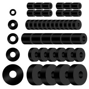 lot 20301 image: 40 Pcs Thick Rubber Spacer 5 Sizes Multi Purpose Black Round Rubber Washers Anti Vibration Isolation Pads Bushings for Home Industrial Machinery Car Bolts Screws