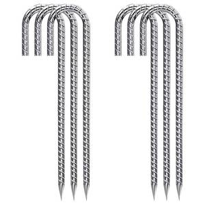 lot 20308 image: 12 Inch 6 Pack Garden Stakes Heavy Duty J Shape Galvanized Rebar Stakes, Anti-Rust 8mm Steel Ground Tent Stakes for Trampolines Swing Set Lawn Decorations Inflatables Canopy Position Kits Fences