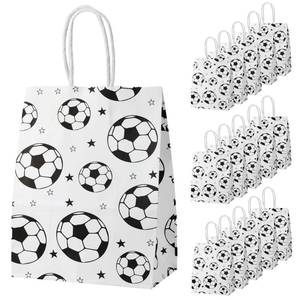 lot 20313 image: SAVITA 16pcs Soccer Party Favor Paper Bags, White Football Bag Football Themed Party Gift with Handles Soccer Goodie Treat Candy Snack Bags for Kids Adults Team Supplies