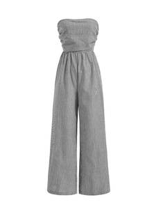 lot 20318 image: winkbay Womens Summer Striped Ruched Tube Top Romper Strapless Wide Leg Going Out Jumpsuits Grey Large