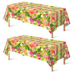 lot 20337 image: OHOME 2 Pack Luau Party Decorations - Plastic Tablecloth for Hawaiian Theme Party Decorations  Tropical Summer Beach Pool Birthday Backdrop Favors Supplies