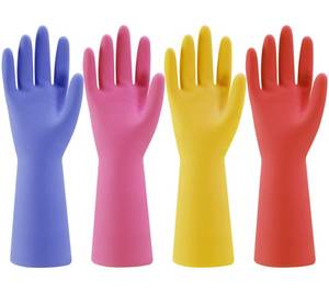 lot 20344 image: Bamllum Rubber Kitchen Dishwashing Gloves - 4 Pairs Colorful Reusable Household Cleaning Gloves for Washing Dishes and Cleaning Tasks, Flexible Long-lasting and Non-Slip (Large, BluePinkYellowRed)