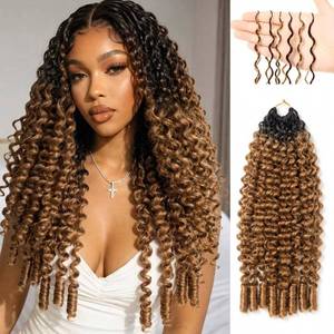lot 20346 image: Burmese Human Hair Curly Crochet Hair Extensions 18 Inch 60G Knotless Pre Separated Burmese Cruly Feather Crochet Miracle Knots Ombre Black to Brown Crochet Hair for Black Women