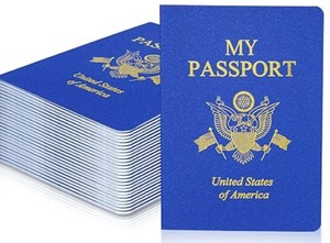 lot 1970 image: Blank Passport Notebook Blue Passport Book Fake Passport Travel Journal Sticker Collection Book for Kids