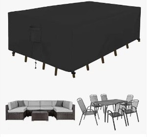 lot 1975 image: Patio Table and Chair Set Cover Rectangular 64 x 52 Black