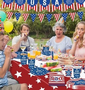 lot 8051 image: FLUUZE 250th Anniversary Patriotic Party Tableware Set, Serves 24