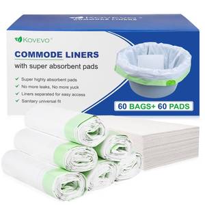 lot 1058 image: Kovevo Commode Liners with Absorbent Pads 60 Pack