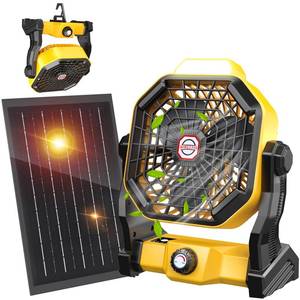 lot 1059 image: JINLICTE Solar Powered Fan with LED Lantern