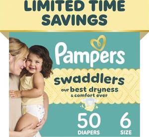 lot 1071 image: Pampers Swaddlers Diapers Size 6 (23-44 lbs) 50 Count