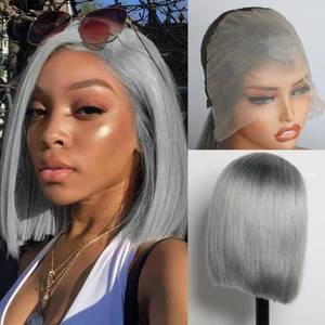 lot 2369 image: GIRLOFDREAMS Grey Bob Wig Human Hair 13x6 Lace Front