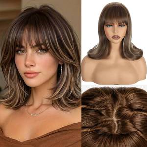 lot 2458 image: LEOSA Short Straight Bob Wig with Bangs 14 Inch