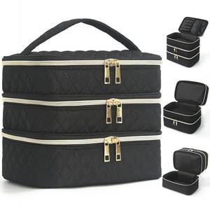lot 2459 image: Apxouans Travel Makeup Bag Three-Layer Cosmetic Case Black