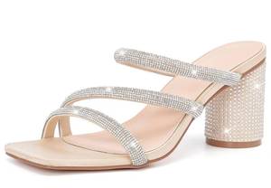 lot 2460 image: DADAWEN Womens Rhinestone Heeled Sandals Square Toe US 7.5