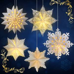 lot 3377 image: Mudder 5-Piece Christmas Snowflake Paper Lantern with LED Lights