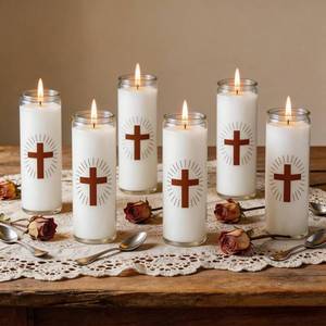 lot 3392 image: Trxvxo 6 Pack White Prayer Candles, Glass Jars