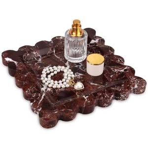 lot 3393 image: Heshibi Square Marble Decorative Tray, Rosso Lepanto, 8x8