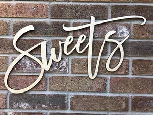 lot 4277 image: QWTOWFM Wood Sweet Sign Laser Cut Wall Decor