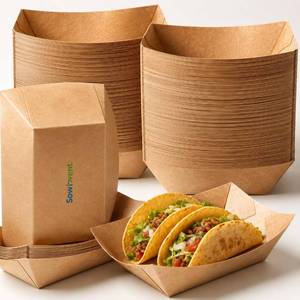 lot 4363 image: Sowinvent Disposable Kraft Paper Food Trays 2lb 100 Count