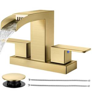 lot 5795 image: Cobbe Waterfall Bathroom Faucet Brushed Gold 4 Inch