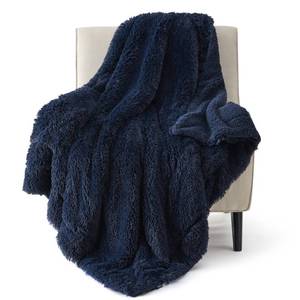 lot 5801 image: Bedsure Faux Fur Sherpa Blanket 50x60 Navy Blue