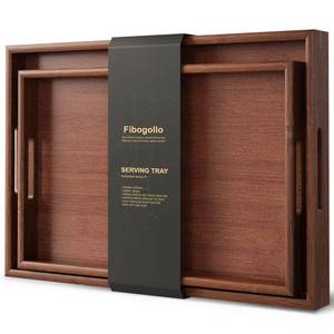 lot 5814 image: Fibogollo Bamboo Serving Tray Set of 2 with Handles