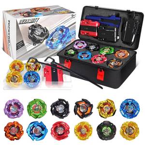 lot 5824 image: Dezawrty Spinning Tops Battle Set with 12 Tops, 3 Launchers & Grip