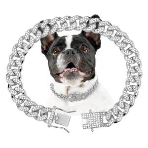 lot 6203 image: THAMIAO Silver Cuban Link Dog Chain Collar 10 Inch