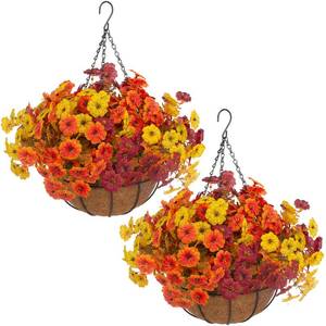 lot 7664 image: Hananona 2-Set Artificial Fall Flowers Hanging Baskets