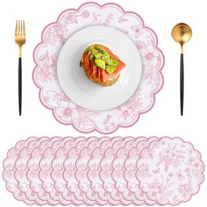 lot 8063 image: NatNarr Pink Floral Paper Placemats, 13.5 Inch, 60-Piece Set