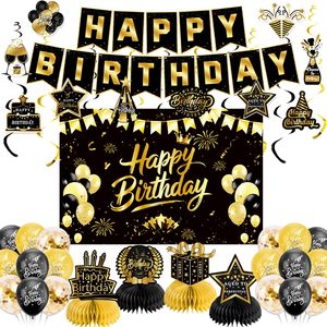 lot 8125 image: OXSHHGF Black Gold Birthday Decoration Kit 34pc