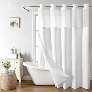 lot 8138 image: Eachope Linen Texture Shower Curtain with Snap-in Liner 71x80