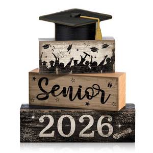 lot 8401 image: CroBlissful 4-Piece Graduation Wooden Block Centerpiece Set