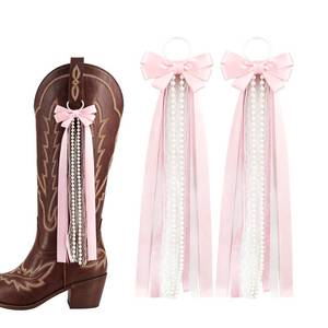 lot 8417 image: NOWNIN Pink Ribbon Western Boot Bows Set of 2