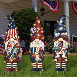 lot 8436 image: Memorywuu 4th of July LED Patriotic Gnome Yard Signs 3pc