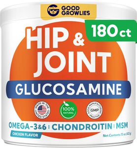 lot 8440 image: GOODGROWLIES Glucosamine Dog Joint Supplement Chews 180ct