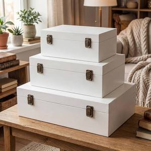 lot 11353 image: Sliner 3-Piece Wooden Storage Boxes with Lids
