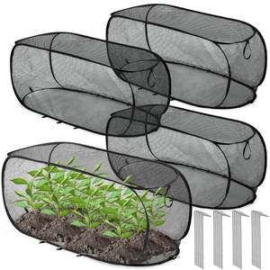 lot 11359 image: Threehoney Pop-Up Garden Mesh Plant Covers 39 x 18 x 16 (4-Pack)