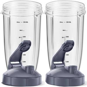 lot 2410 image: NutriBullet 2-Pack 32oz Replacement Cups with Flip-Top Lids