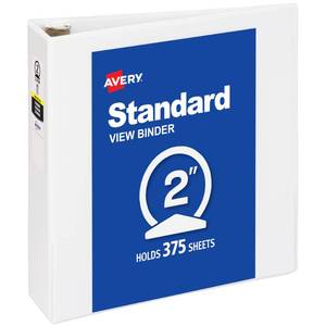 lot 20495 image: Avery Standard View 3 Ring Binder, 2 Round Rings, White