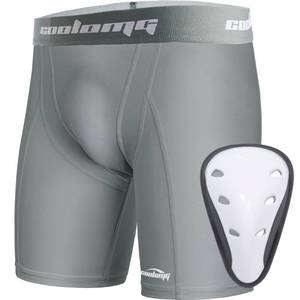 lot 12101 image: COOLOMG Youth Compression Shorts with Athletic Cup