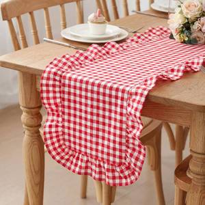 lot 12112 image: Hummingbird Gingham Table Runner Red 118 x 13.8 Inch