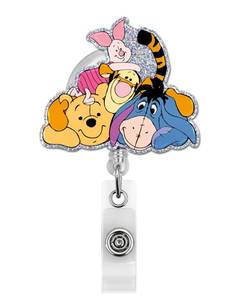 lot 12125 image: Pooh Bear Badge Reel Retractable ID Holder